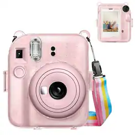 Stock Preferred - Clear Case for Fujifilm Instax Mini 12 Instant Camera Crystal Hard Shell Cover Glittering Pink - Glittering Pink