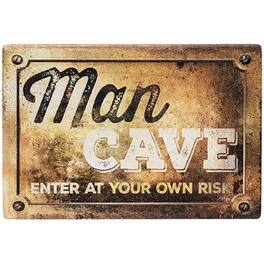 BreeBe - Man Cave Enter At Your Own Risk Distressed Metal Sign - Multi