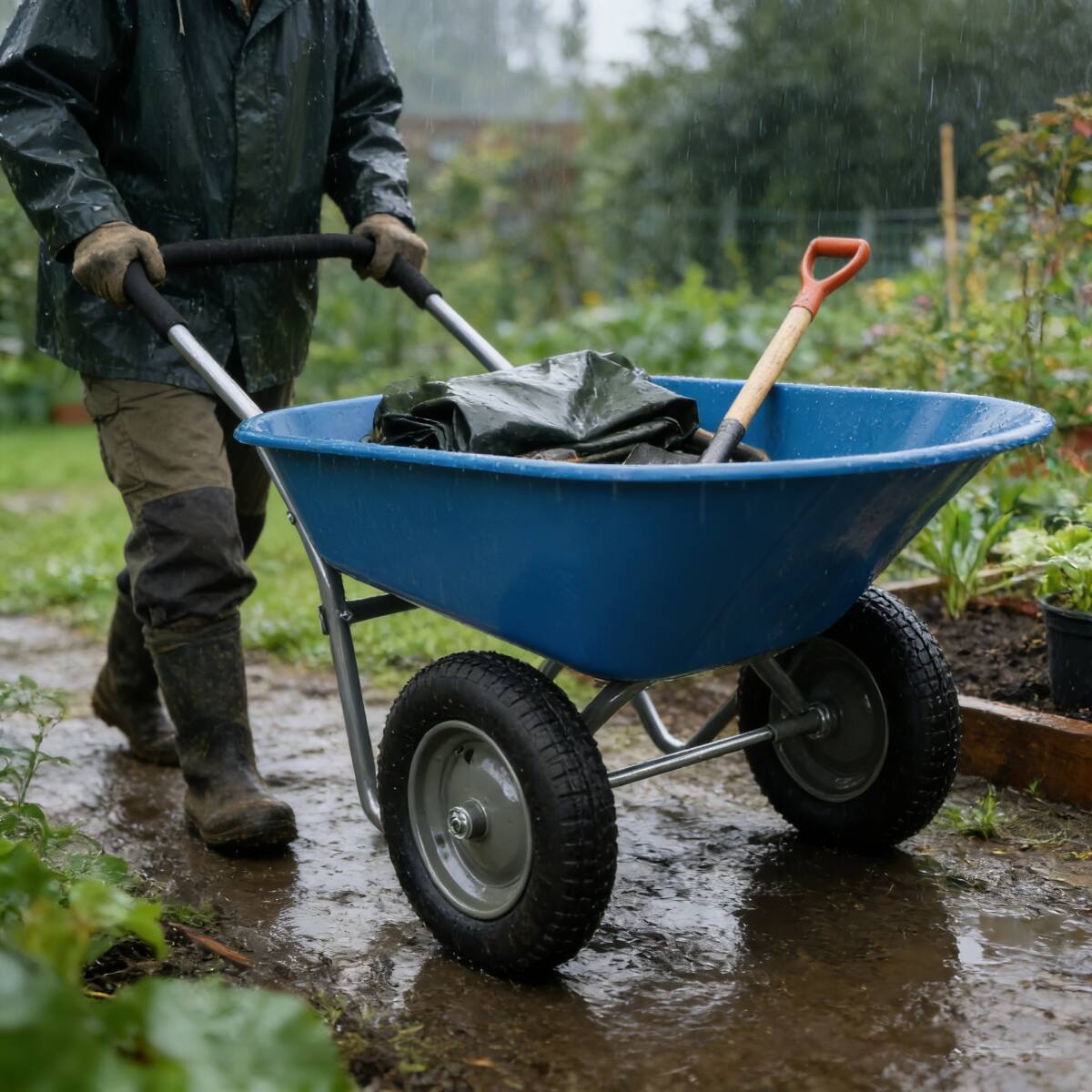 Alt View 6. Loheer - Loheer Blue Two Wheeled Garden Trolley 300 lb Capacity 15 Inch Pneumatic Wheels.