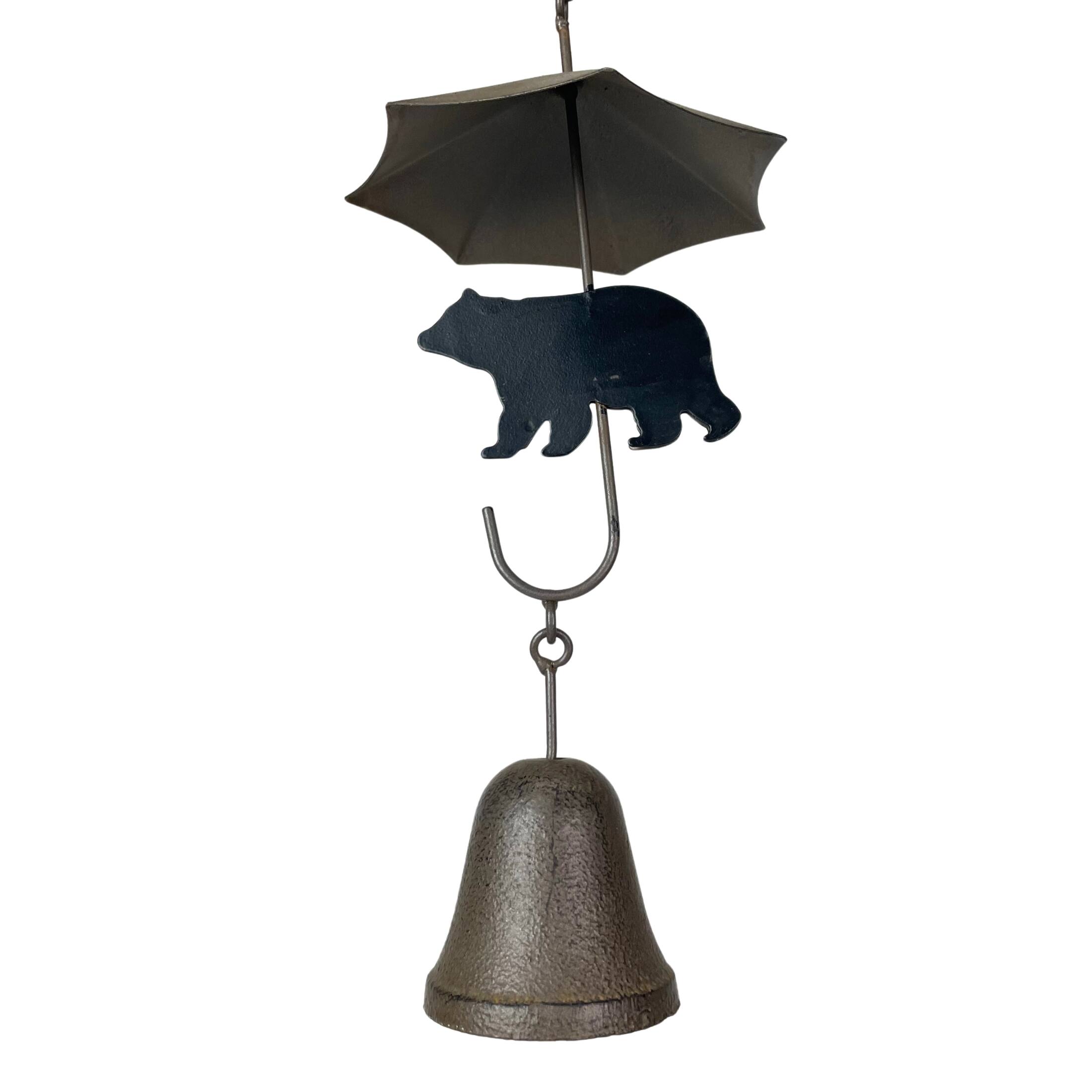 Alt View 8. Things2Die4 - Rustic Black Bear & Umbrella Rain Chain - 75" Long Distressed Copper Finish - Brown.