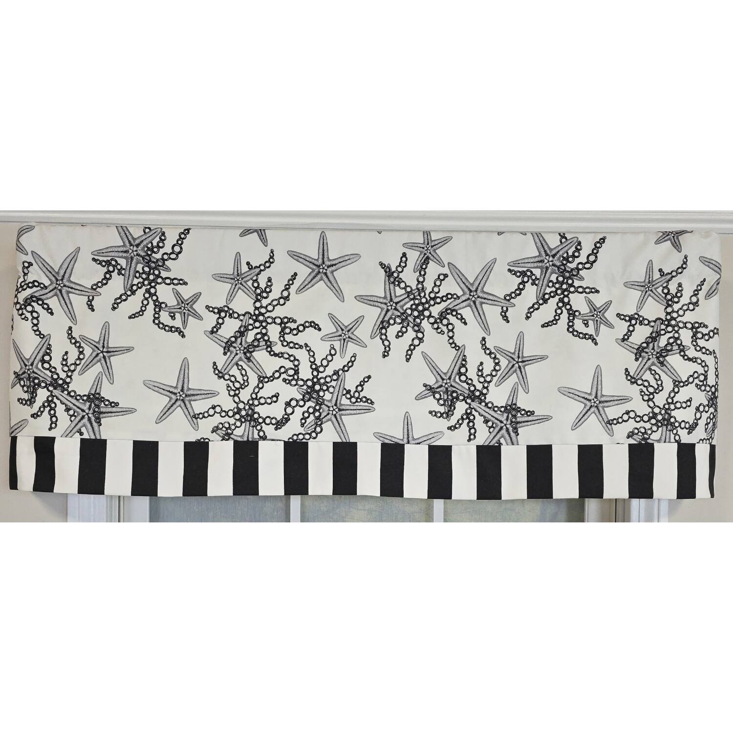 Left. RLF Home - RLF Home Reef Banded Valance Collection - 100% Cotton Window Treatment 50" x 16"  Black - Black.