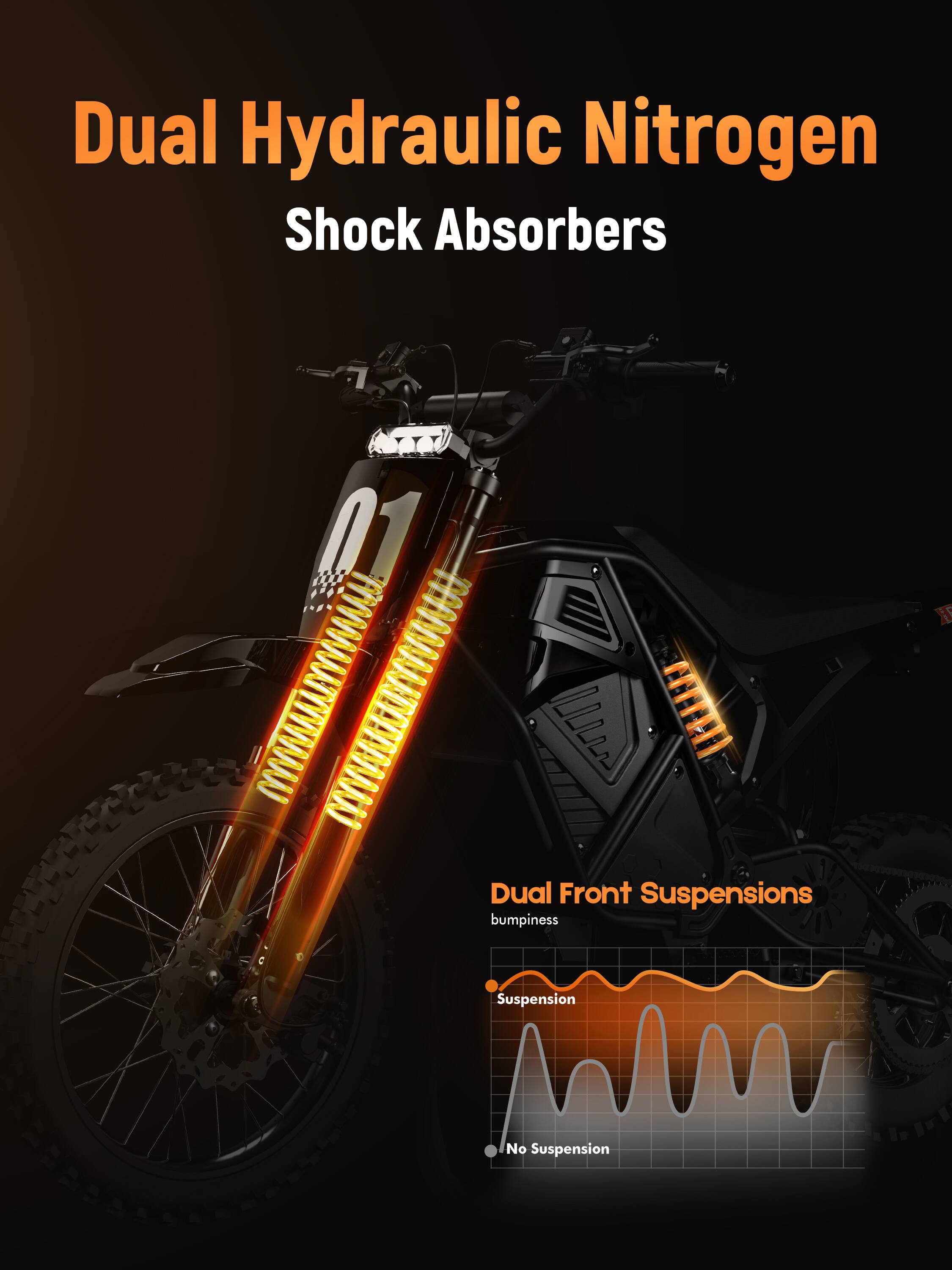 Dual Hydraulic Nitrogen Shock Absorbers

Dual Front Suspensions

bumpiness

Suspension

No Suspension