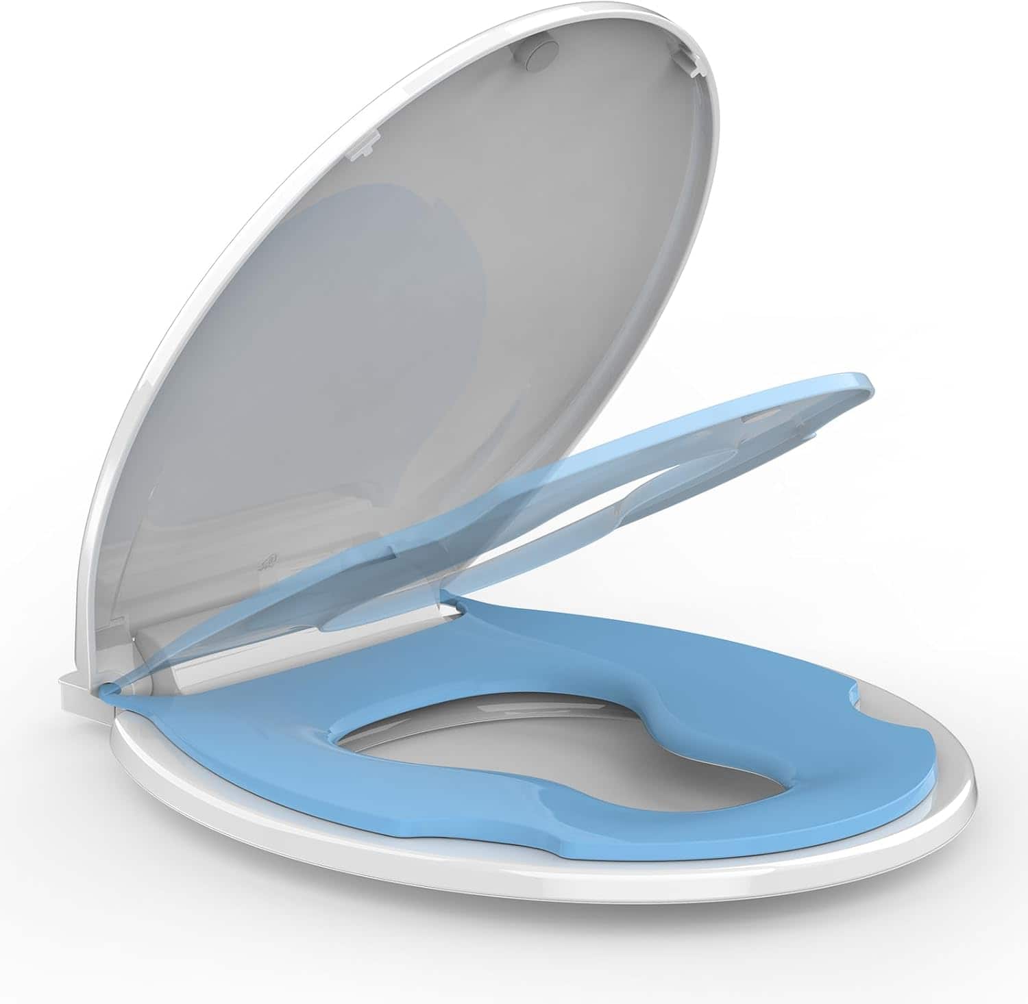 Jojoka - 17inch Round Toilet Seat with Built-in Toddler, Slow Close, Child & Adult, Potty Training, Bottom Fixing - Blue