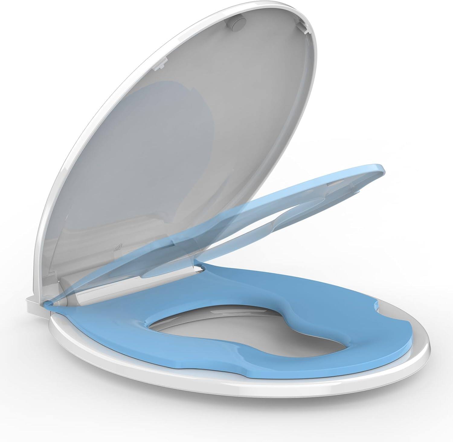 Jojoka - 17inch Round Toilet Seat with Built-in Toddler, Slow Close, Child & Adult, Potty Training, Bottom Fixing - Blue