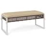 Costway - Outdoor Ottoman Bench Patio PE Rattan Footrest w/ Soft Cushion & Metal Frame - Brown,Beige