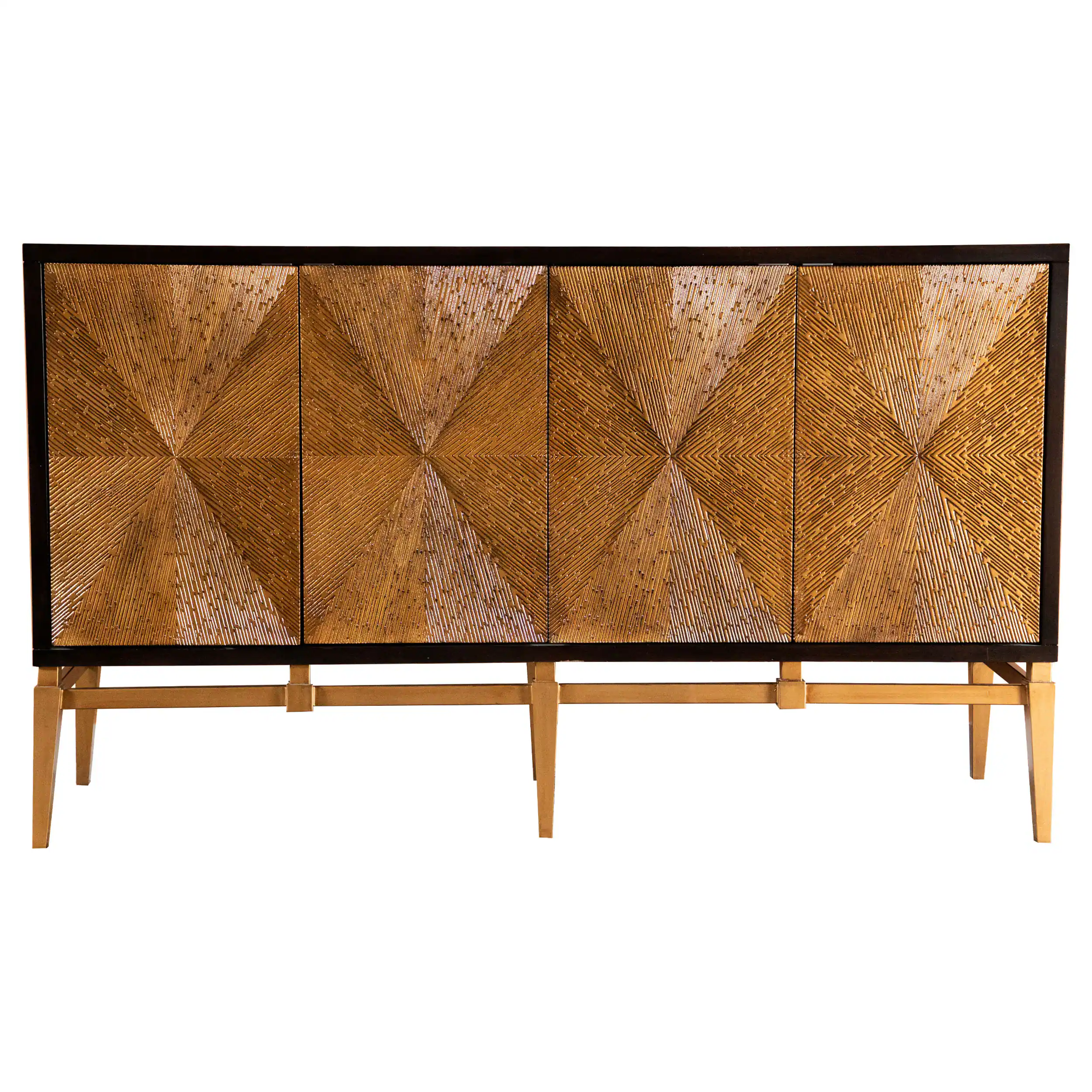Angle. TinyHomie - Capri Brown and Antique Gold 4 Door Accent Cabinet - Brown.