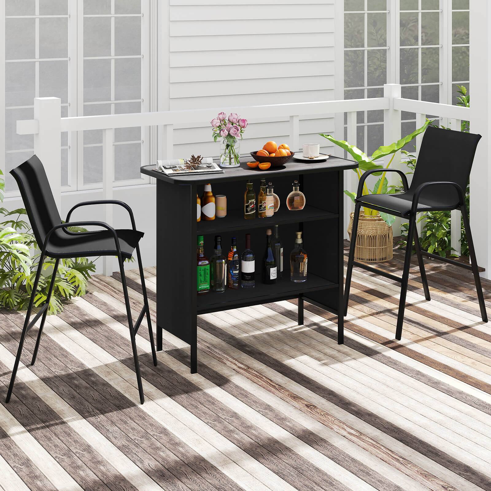 Alt View 3. Costway - Costway 3 PCS Outdoor Bar Set Bar Height Table & Armchairs with Footrest 2-Tier Shelf - Black.