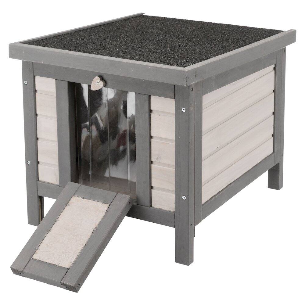 Front. TRIXIE - 22" x 17.9" Insulated Small Cat Shelter for Cold Seasons, Elevate Cat Home, Gray - Gray.