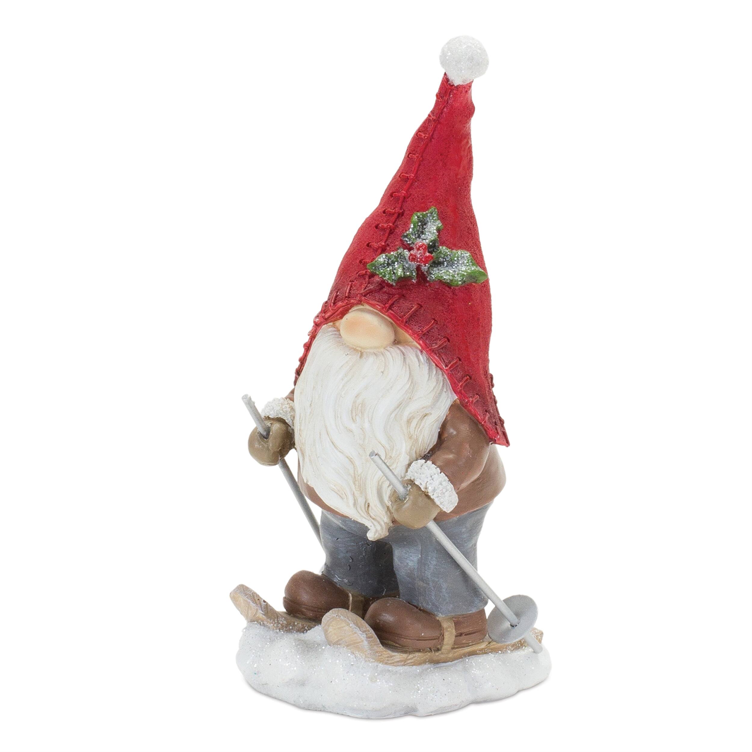 Left. BreeBe - Winter Gnome on Skis Figurine (Set of 4) - Multicolor.