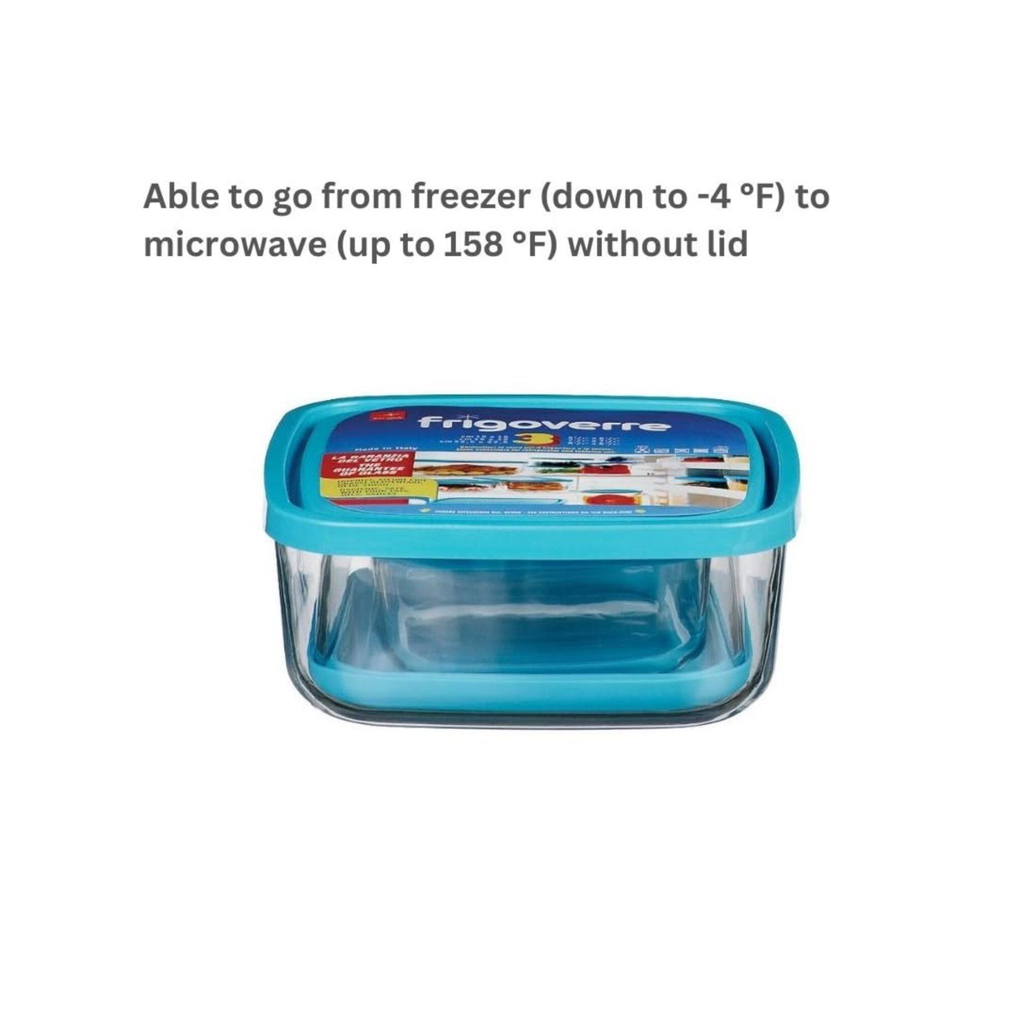 Able to go from freezer (down to -4 °F) to microwave (up to 158 °F) without lid