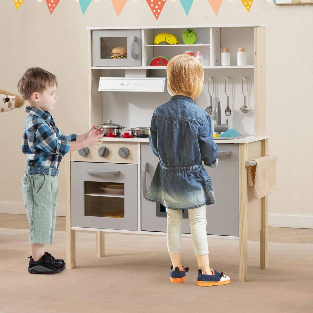 Alt View 5. Resenkos - Wooden Pretend Play Kitchen Set for Toddlers - Role-Play Toy Kitchen - Gray.