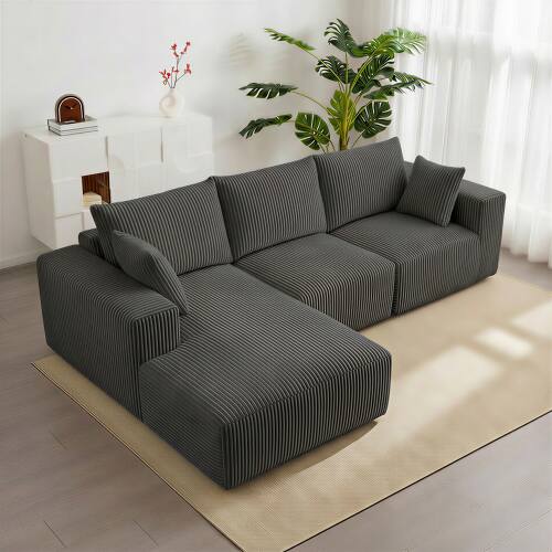 Left. Anysun - L-Shape Modular Cloud Sectional Sofa with Chaise - Deep-Seat, Upholstered Boneless Couch for Living Room - Gray.
