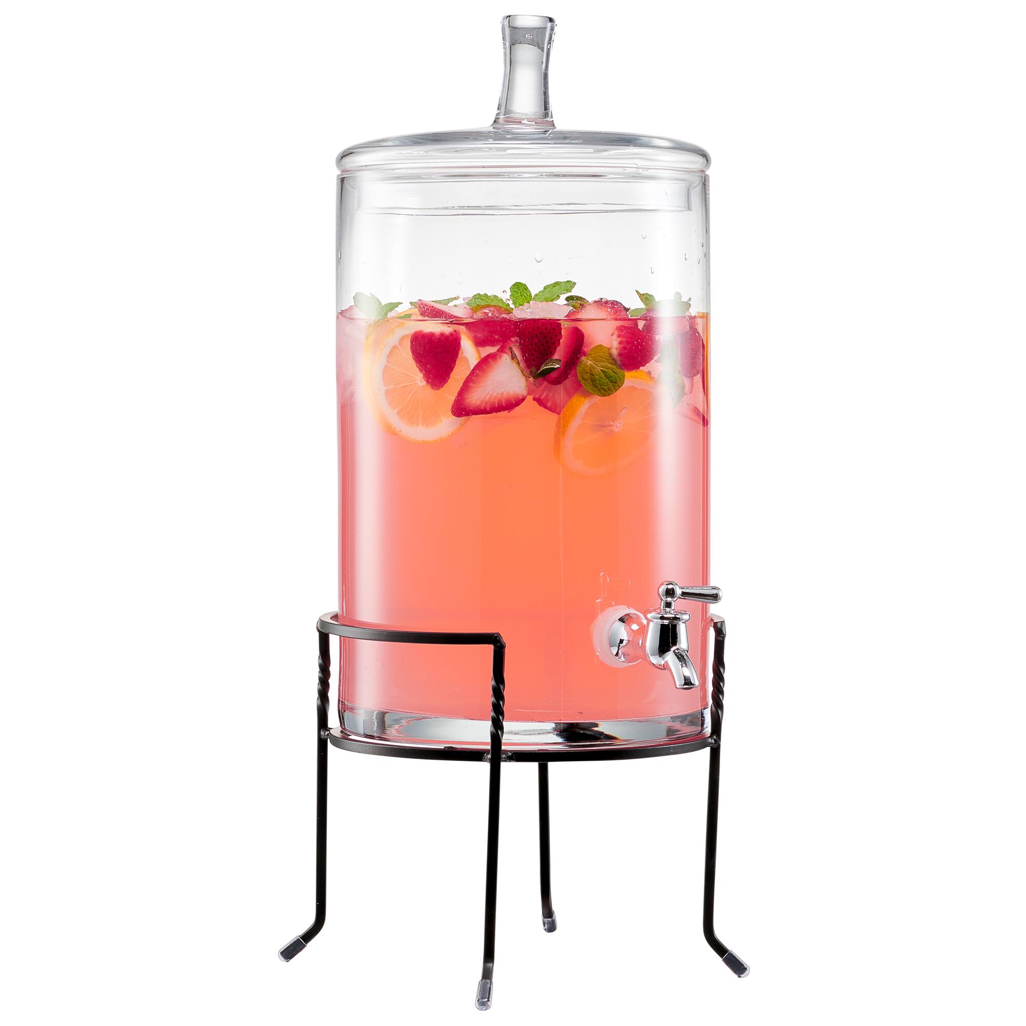 Angle. Jay Import - Dispenser with Metal Stand 2.5 GAL - Clear.