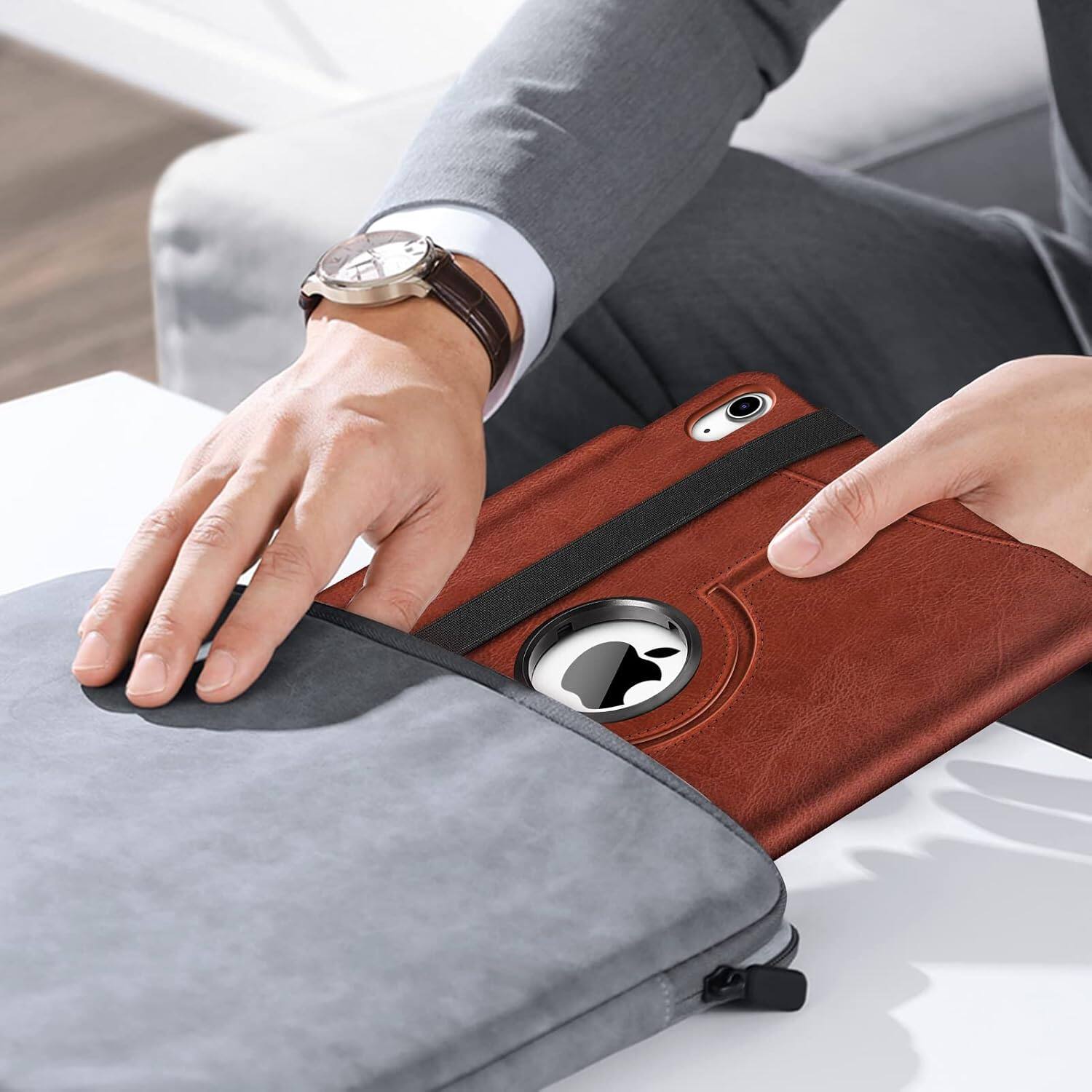 Alt View 4. Fintie - Rotating Case for iPad (A16) 11-inch 2025 and iPad 10th Gen 10.9 inch 2022, 360° Swivel Stand Magnetic Shockproof Cover - Brown.