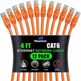 Maximm - Cat 6 Ethernet Cable 4 ft (12-Pack) - UTP, 10Gbps, 550MHz