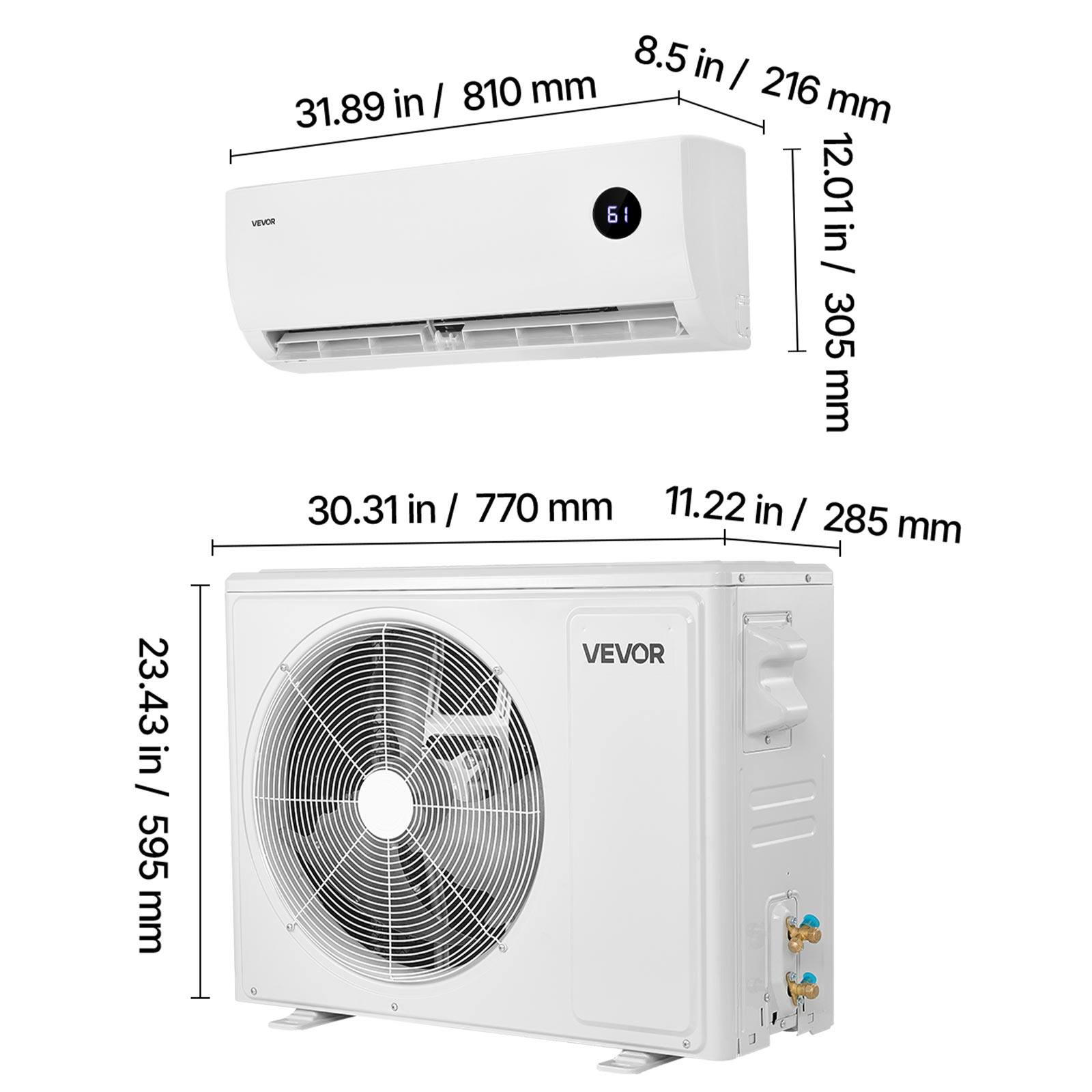 23.43 in / 595 mm  
8.5 in / 216 mm  
12.01 in / 305 mm  
30.31 in / 770 mm  
11.22 in / 285 mm  
VEVOR