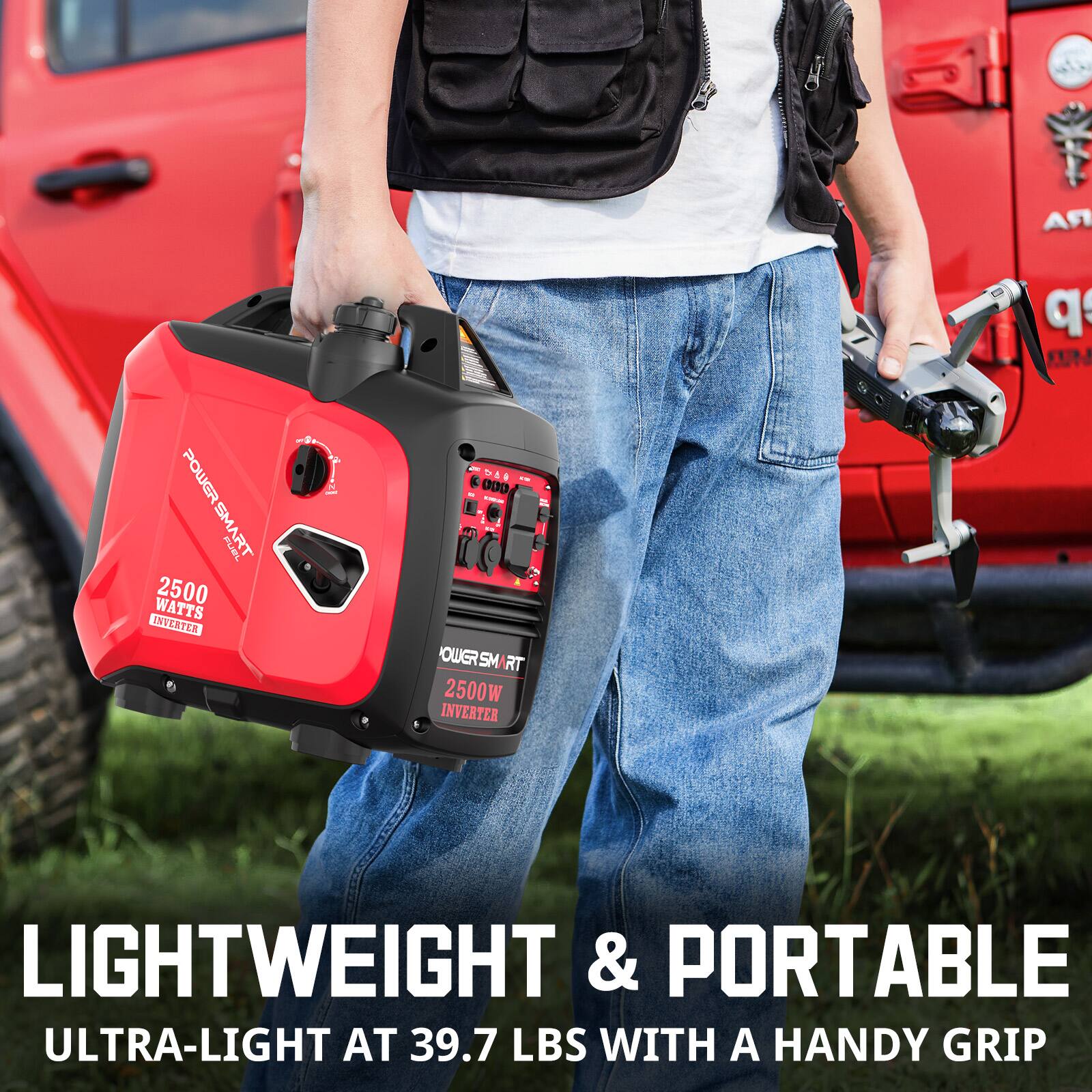 A KUM POWER SMART SM FUEL ART 2500 WATTS INVERTER P A - in DES, 000 - E OWGRSMART SM RT 2500W INVERTER LIGHTWEIGHT & PORTABLE ULTRA-LIGHT AT 39.7 LBS WITH A HANDY GRIP