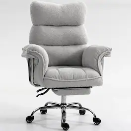 Dowinx - Big & Tall Ergonomic Chair, Wide/Thick Cushion, Reclining High-Back w/Footrest, Teddy Fleece - Gray