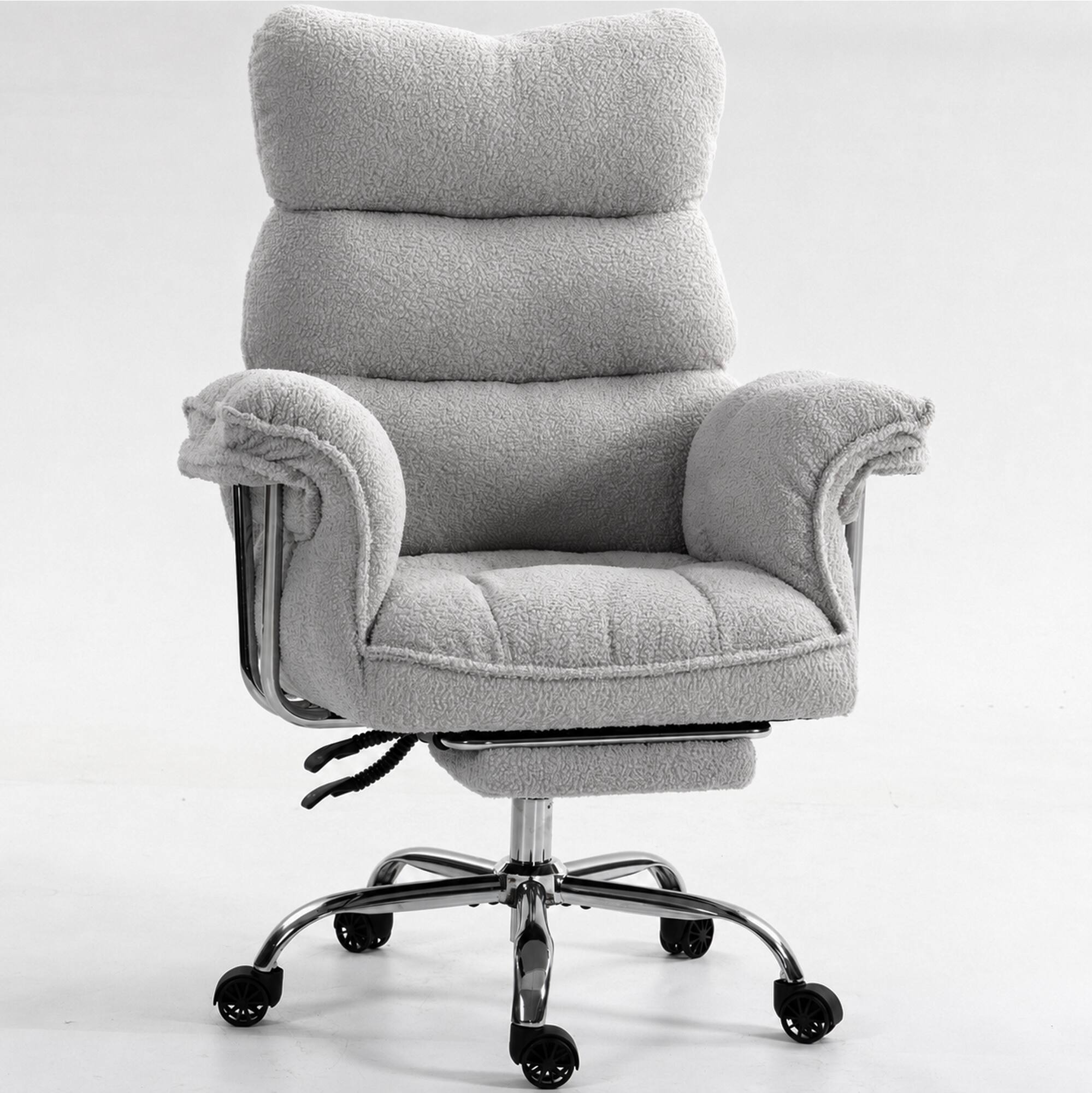 Dowinx - Big & Tall Ergonomic Chair, Wide/Thick Cushion, Reclining High-Back w/Footrest, Teddy Fleece - Gray
