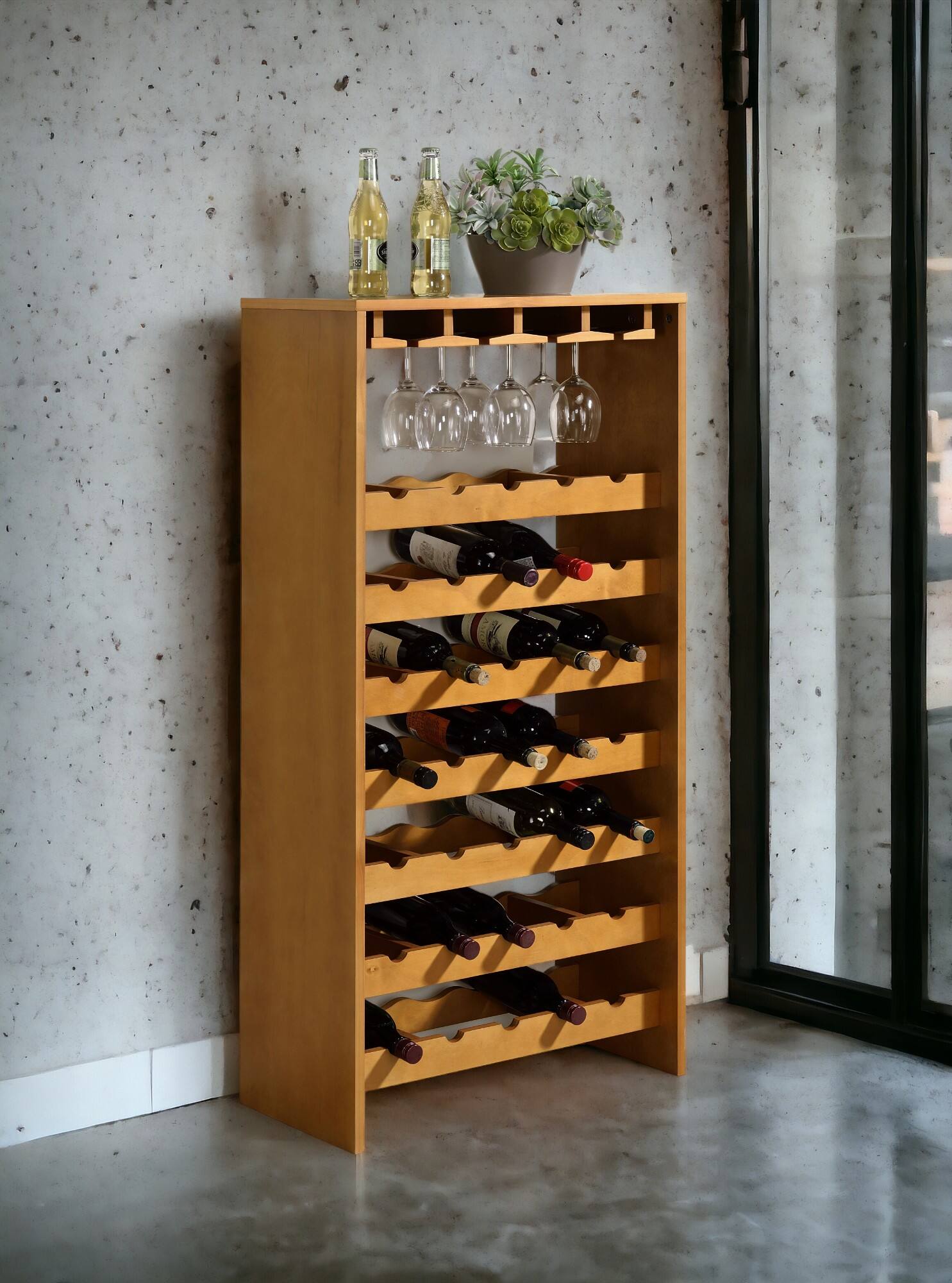 Left. TinyHomie - Hanzi Oak Finish Wine Rack.