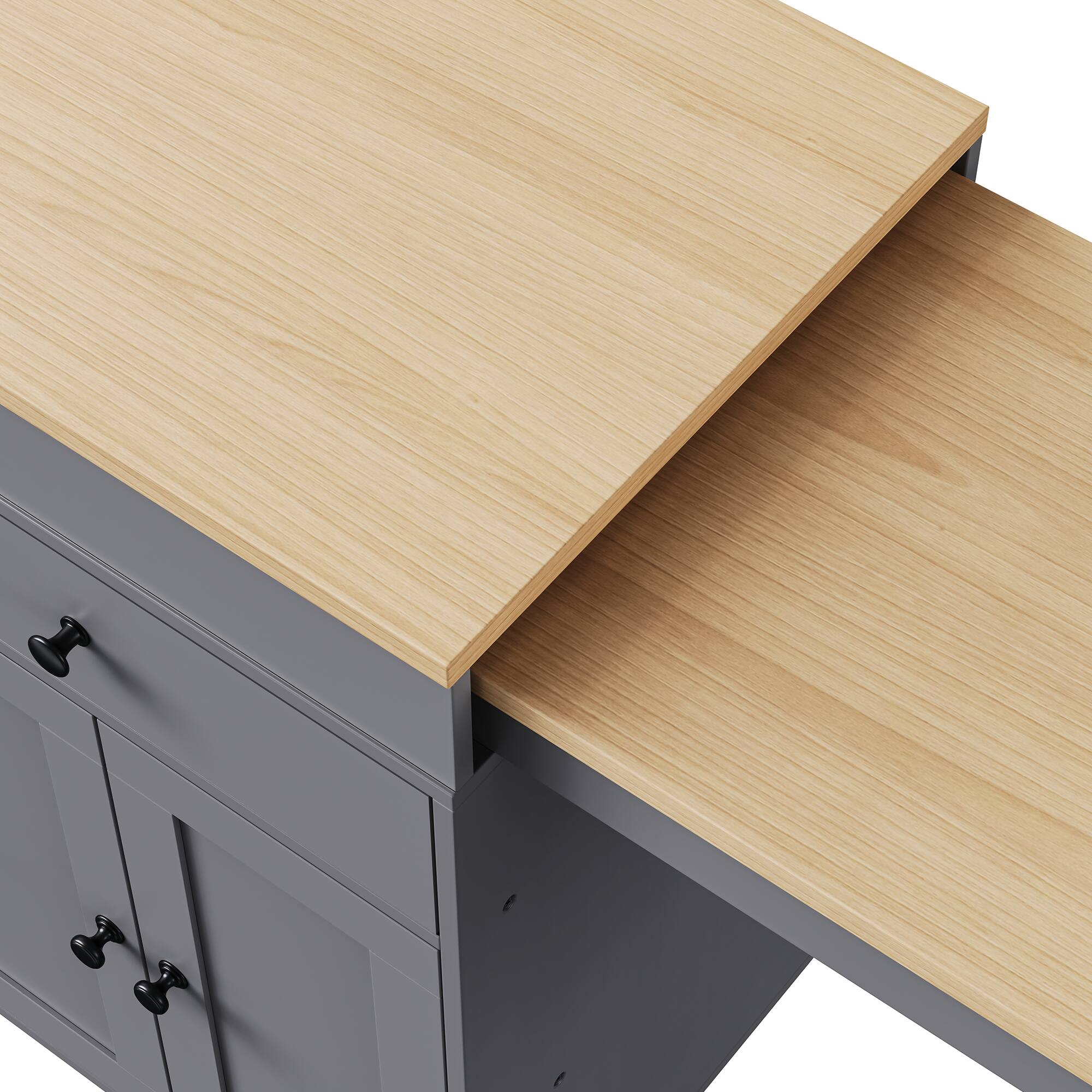 Alt View 6. PexFix - 74.5" Kitchen Island with Extendable Dining Table - Rolling Cart with 4-Door Cabinet, 2 Drawers & Spice Rack - Gray.