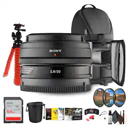 Bundle - Sony - E 20mm f/2.8 Pancake Prime Lens – Ultra-Compact Wide-angle, Lightweight + More - Black