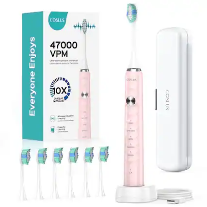 Enjoys Everyone COSLUS 47000 VPM Ultra-cleaning electric toothbrush
Utareinigende elektrische Zahnbrste LOSLUS 0X plaque removal
Wireless Inductive w charging
Satoim -mtu unite Powerful cleaning senstve grgnataloces
COSLUS clean gum Care white COSLUS sensitive refresh