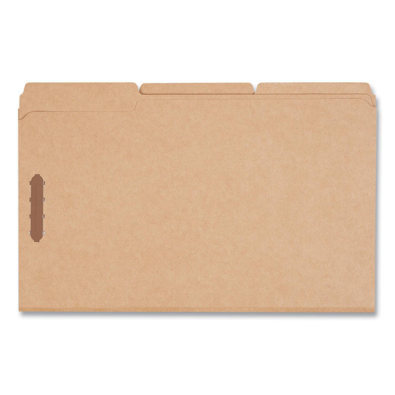 Left. Universal - Universal Reinforced Top Tab Fastener Folders  0.75 Expansion  2 Fasteners  Legal Size  Brown Kraft Exterior  50 per Box.