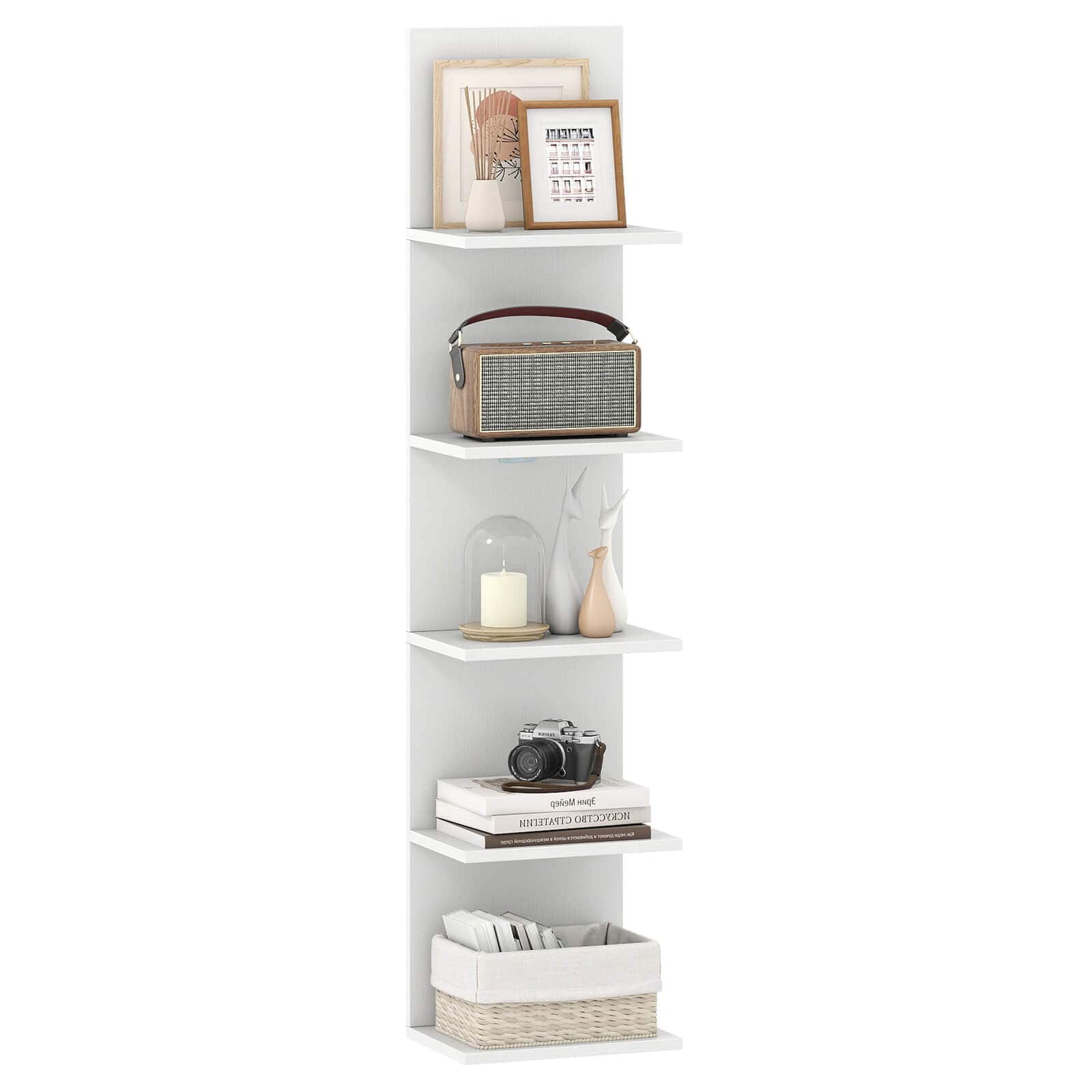 Costway - 1 PCS 5-Tier Wall Shelves Vertical Floating Storage Shelf Unit Wall-Mounted Organizer - White