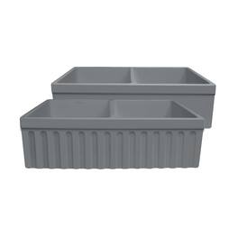 Whitehaus - Farmhaus Quatro Alcove Reversible Matte Double Bowl Fireclay Kitchen Sink - Gray