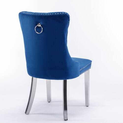 Alt View 1. LUCKY ONE - Assembled Tufted Velvet Dining Chair Set of 2 with Chrome Stainless Steel Legs Nailhead Trim - Blue.