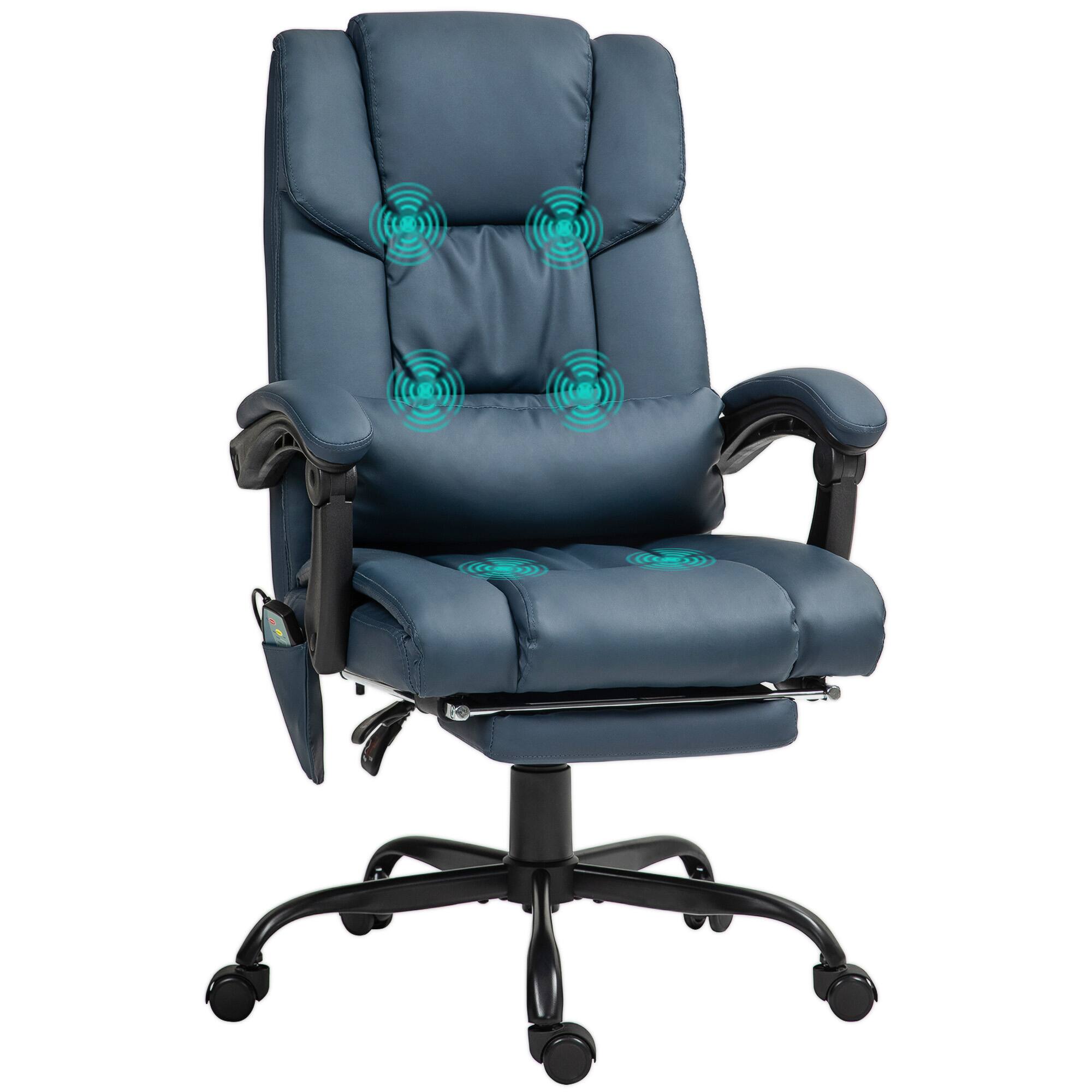 Vinsetto - High Back Massage Office Chair with 6 Vibration Points, PU Leather Reclining Computer Chair - Blue