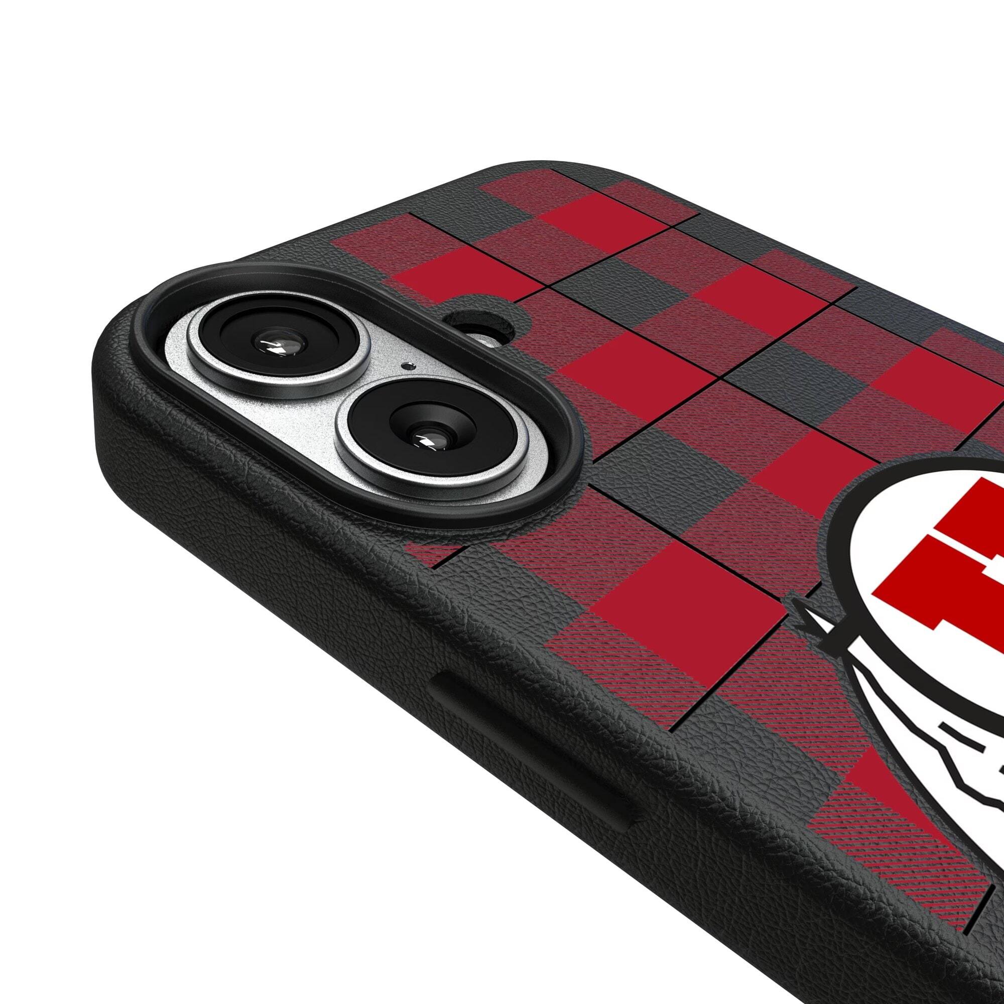 Alt View 2. Keyscaper - Utah Utes Plaid Magnetic Bump iPhone Case - 15 Pro - Black.
