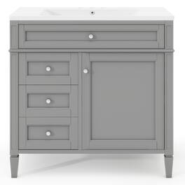 Boyel Living - 36 Inch Modern Bathroom Vanity with Top Sink Two Drawers Tip Out Grey - Gray