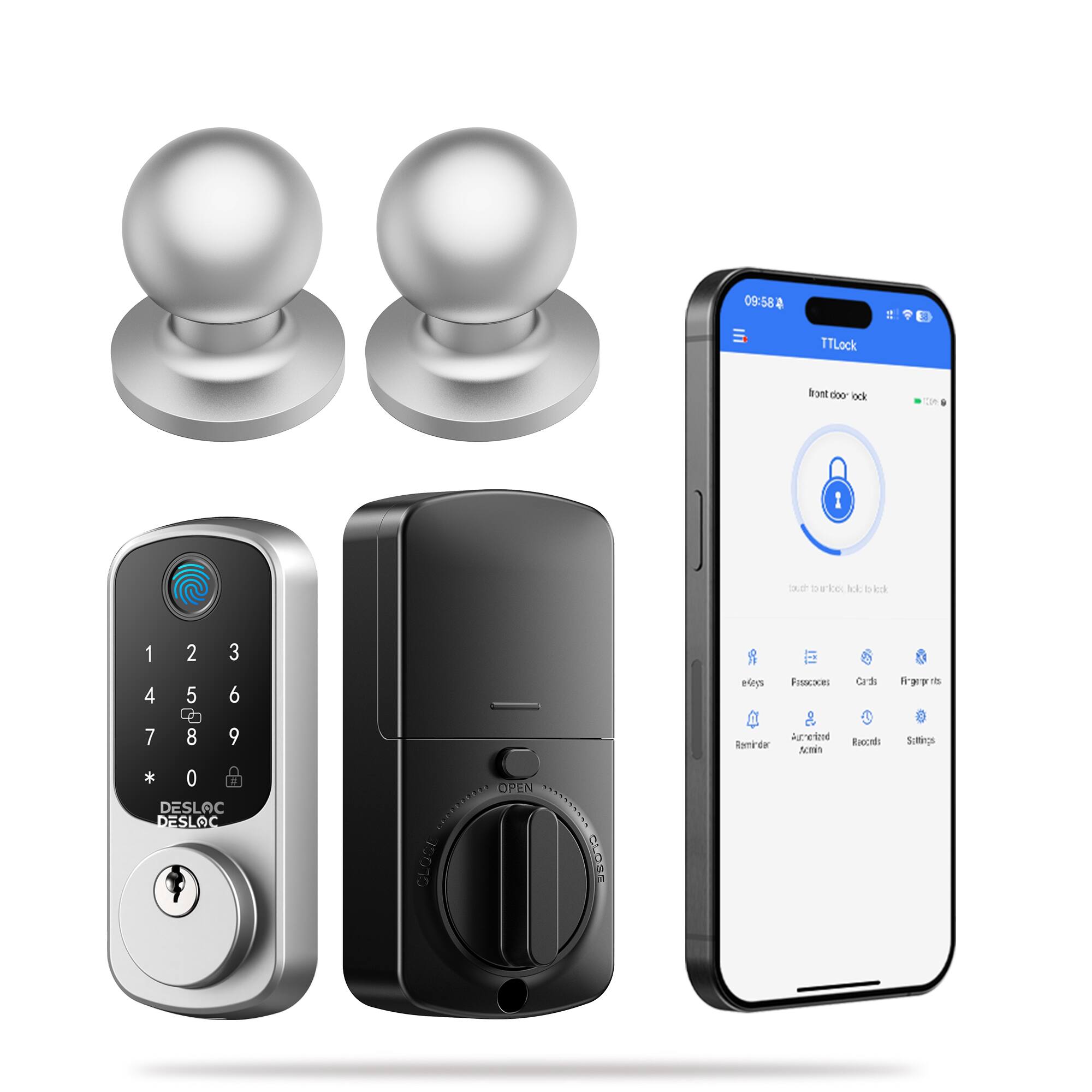 DESLOC - B200 Smart Lock Keyless Entry Fingerprint Deadbolt with Handle/Lever Set, Front Door Replacement, Bluetooth App - Silver price history on PriceWatchPro