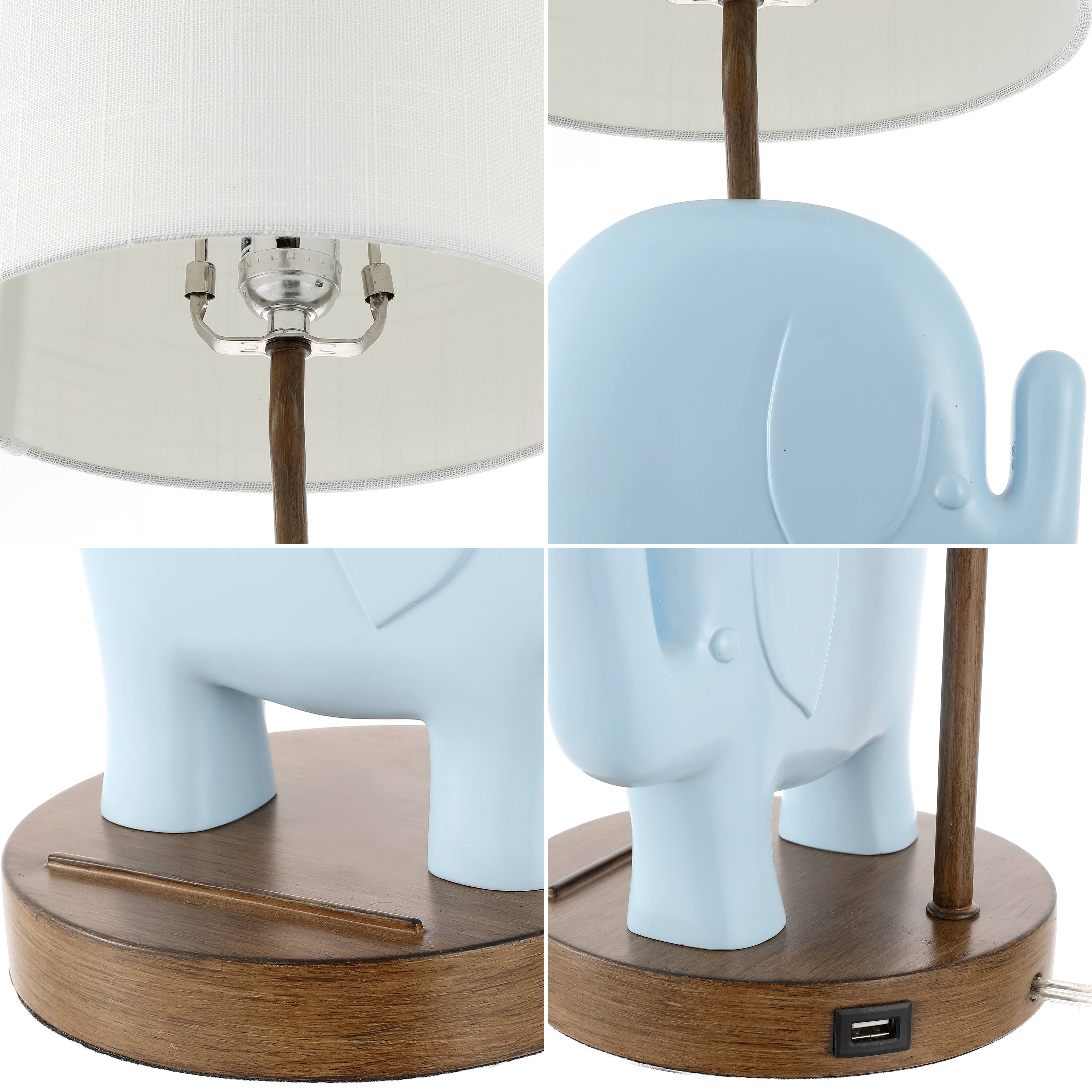 Alt View 5. Jonathan Y - Ellie 20.25" Bohemian Designer Iron/Resin Elephant LED Kids' Table Lamp with Phone Stand and USB Charging Port, Blue.