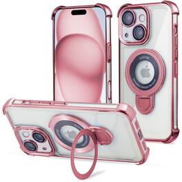 Entronix - Magnetic Case for iPhone 14 - Clear Back with Glossy Gripstand - Rose