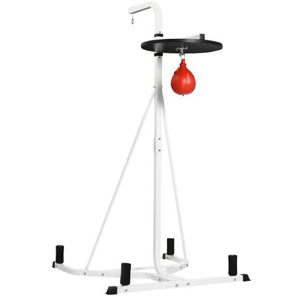 Front. Soozier - 2 in 1 Punching Bag Stand, Adjustable Height Heavy Bag Stand with Weighted Base and Speed Bag, Freestanding - White.