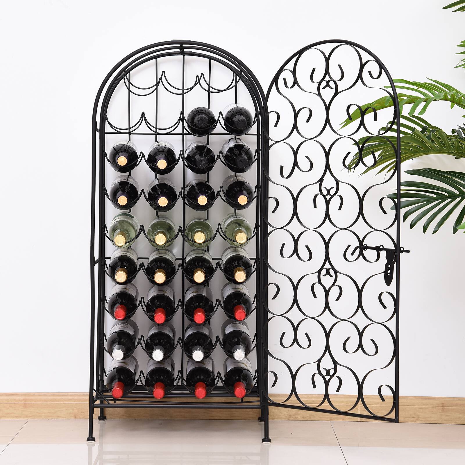 Alt View 2. Homcom - 35 Bottle Wrought Iron Wine Rack Cabinet with Lock.