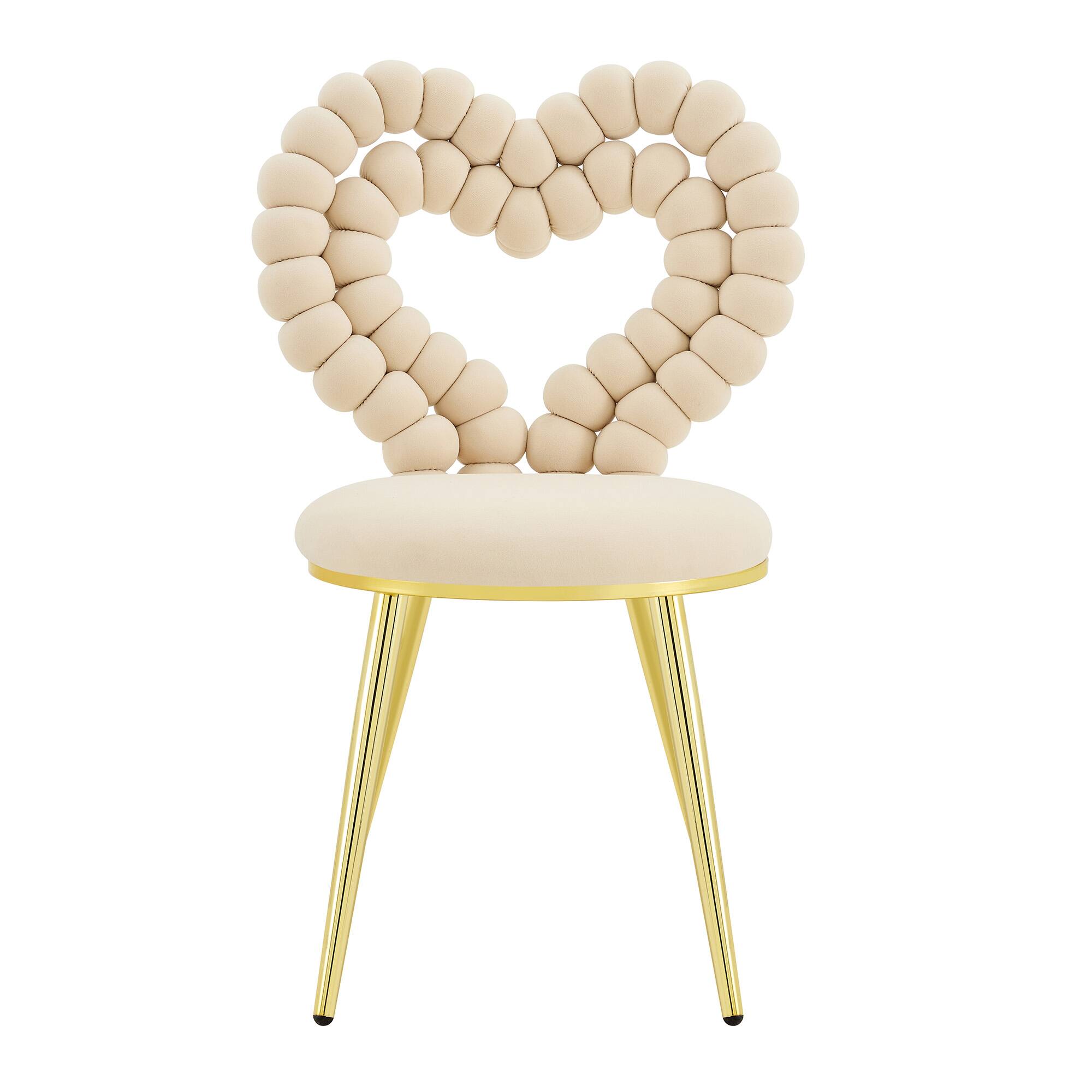 Alt View 9. Loheer - Loheer Heart Accent Chair, Bubble Tufted Velvet Dining Chair with Gold Metal Frame, Cute Vanity Seating, 2 ft - Beige,Gold.