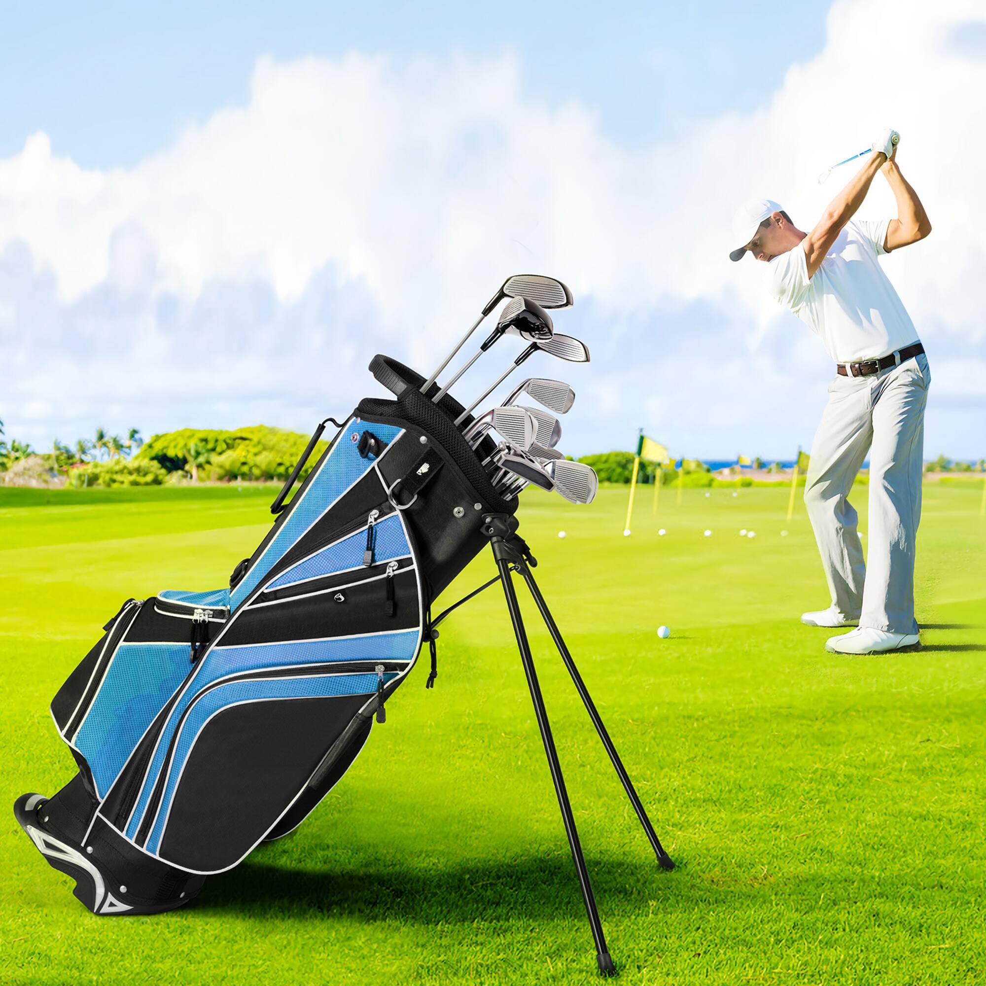 Alt View 2. Gymax - Gymax Golf Stand Bag 6 Way Divider Golf Carry Bag w/ Straps & 7 Storage Pockets Blue - Blue.