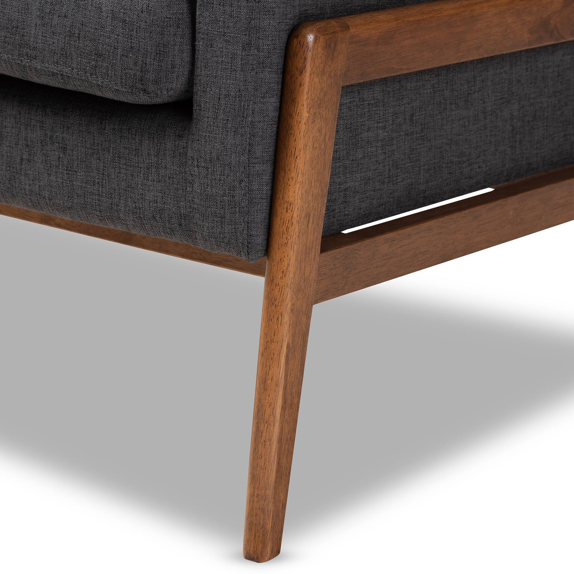 Alt View 2. Baxton Studio - Perris Mid-Century Modern Fabric Upholstered Walnut Wood Lounge Chair - Dark Grey.