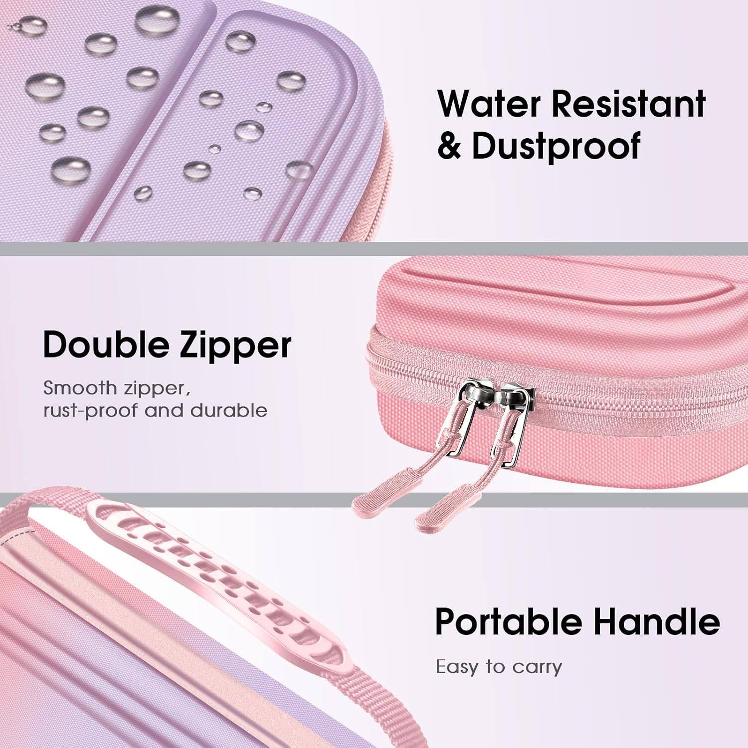 Water Resistant & Dustproof

Double Zipper
Smooth zipper, rust-proof and durable

Portable Handle
Easy to carry