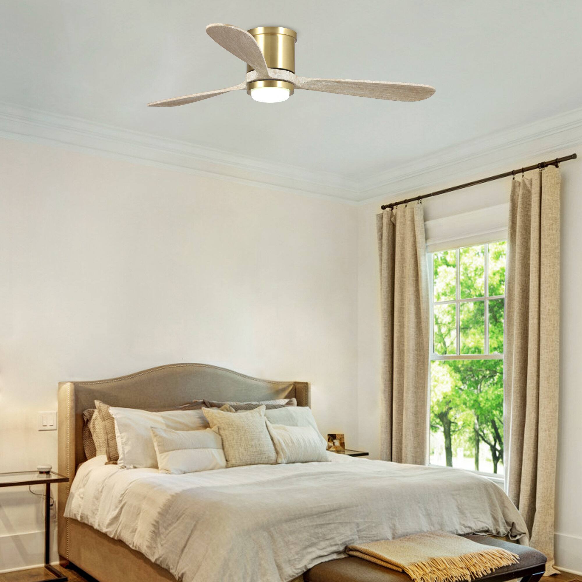 Left. Parrot Uncle - 52" Gold Low Profile Smart Ceiling Fan with Light and Remote Control, App Control, Voice Control - Gold.