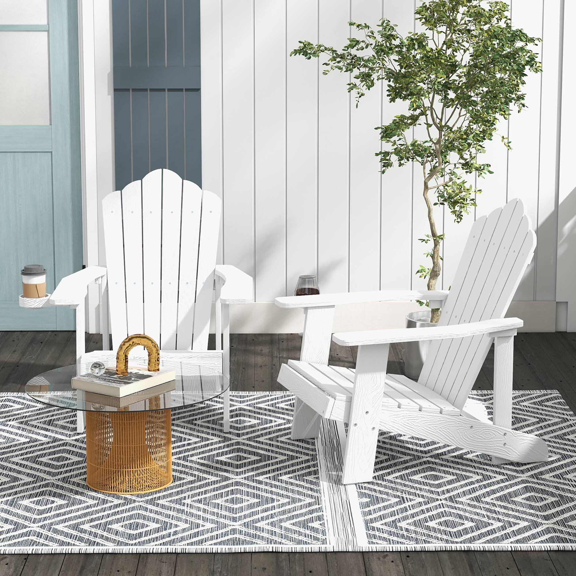Alt View 2. Gymax - Gymax Patio HIPS Outdoor Weather Resistant Slatted Chair Adirondack Chair w/ Cup Holder White - White.