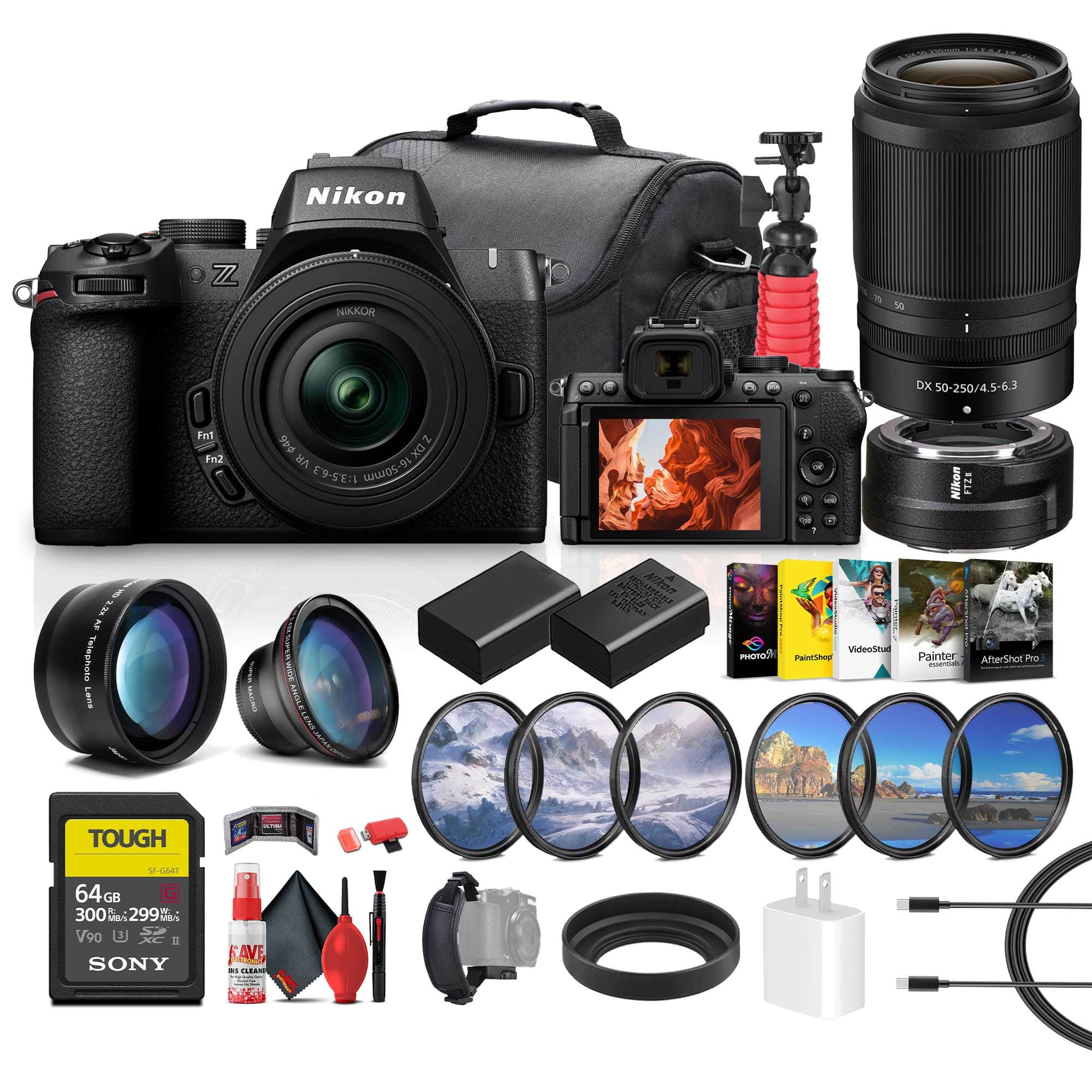 Z50 II Mirrorless Camera with Nikon Z DX 16-50mm & 50-250mm Lenses + More