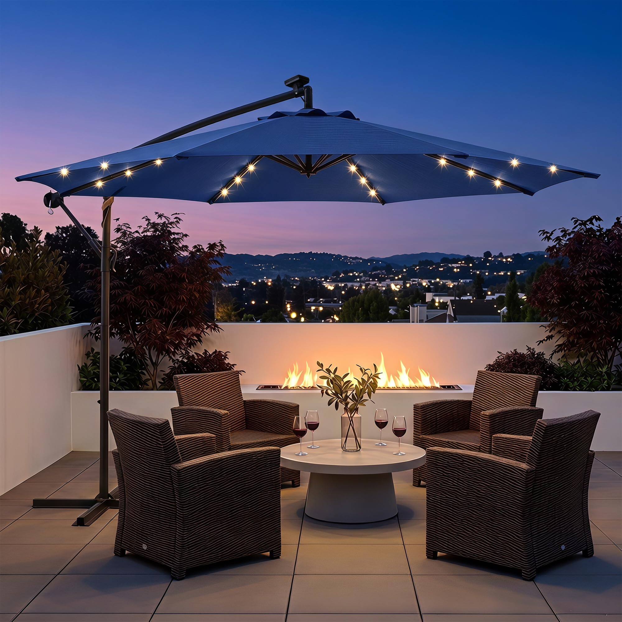 LAUSAINT HOME 10 ft Offset Patio Umbrella LED Lights Cantilever Outdoor ...