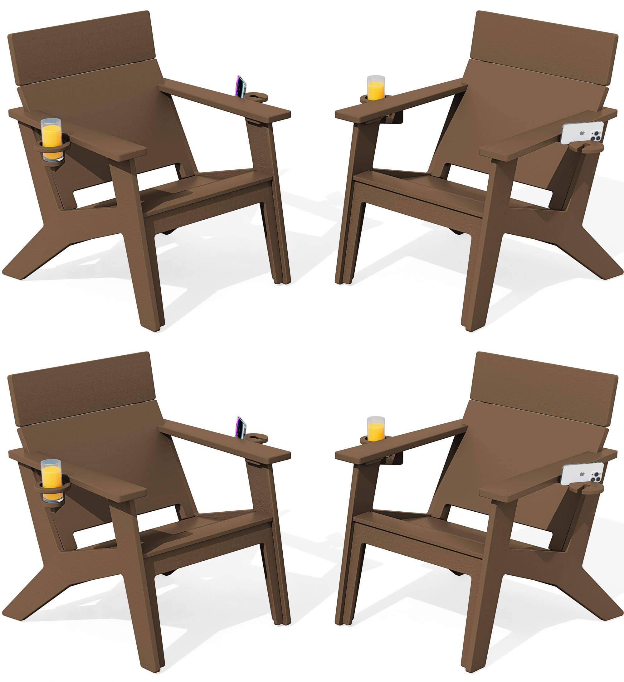 Front. SERWALL - SERWALL Modern Adirondack Chairs Tall Lounge Chair Set of 4,Slatless Solid Backrest,Brown - brown.