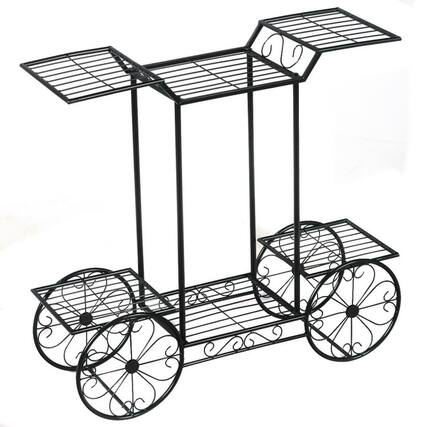 Front. SlickBlue - 6-Tier Plant Display Rack Garden Cart, Flower Holder for Patio, Balcony, and Yard - Black.