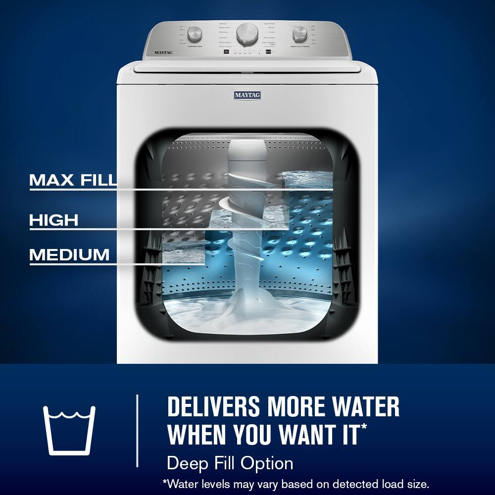 SEVEN MAYTAG MAX FILL HIGH MEDIUM DELIVERS MORE WATER WHEN YOU WANT IT*  
Deep Fill Option  
*Water levels may vary based on detected load size.